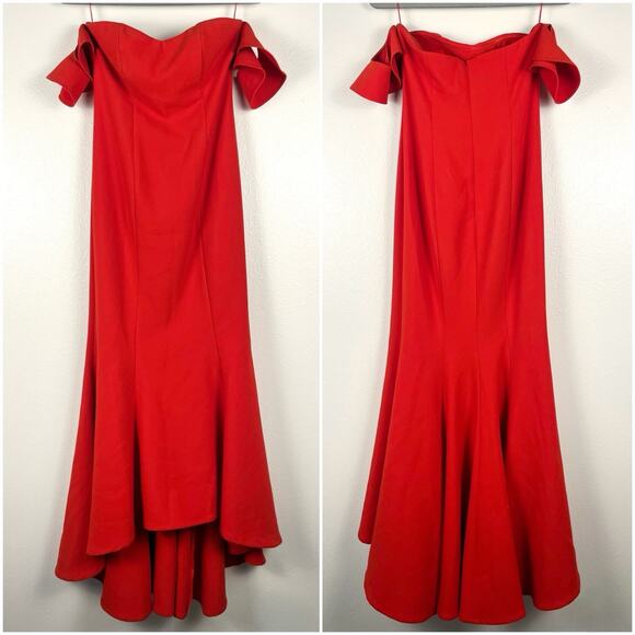 Likely Size 4 Red Flutter Sleeve Sweetheart High-Low Sunset Cocktail Dress Gown - Picture 2 of 7